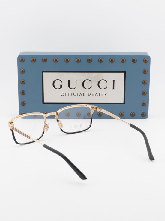 Gucci GG0135O 001 Rectangle Eyeglasses 52mm - Gold / Black main image 12